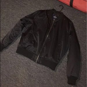 Black Puffy Bomber Zip Up Jacket